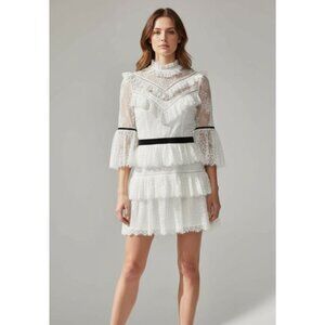 Self-Portrait White Fine Lace Mini Dress NWOT - Size XS